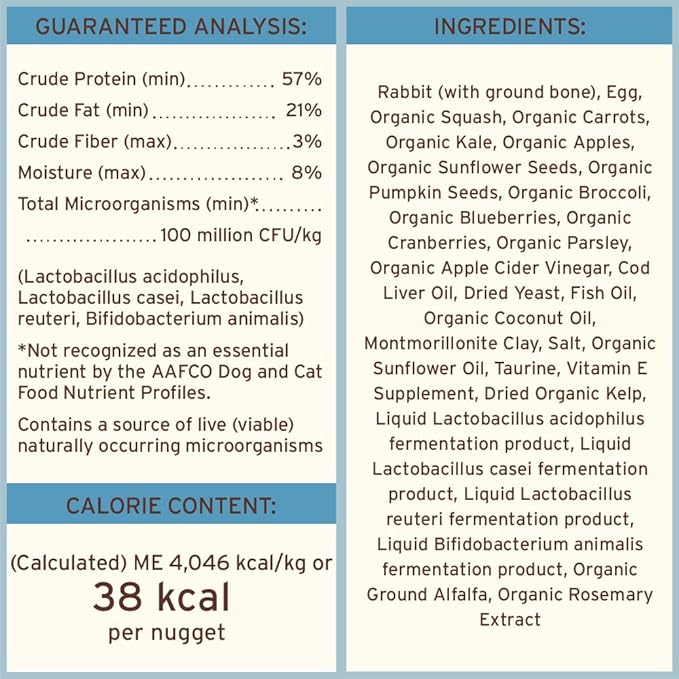 Primal Freeze Dried Raw Cat Food Nuggets Rabbit, Complete &amp; Balanced Meal or Topper, Premium, Healthy, Grain Free, High Protein Raw Cat Food with Probiotics (14 oz)