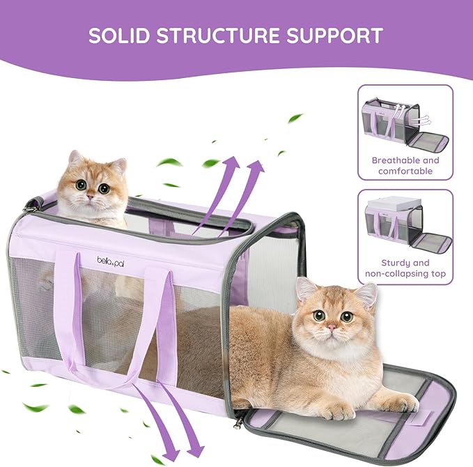 BELLA &amp; PAL Cat Carrier Travel Bag, Airline Approved Lightweight Cat Carrier, Soft Sided Pet Carrier for Puppy Dogs Up to 18lbs, Collapsible Kitten Bag with Removable Waterproof Mat, Ventilated Mesh