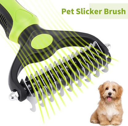 Pet Grooming Tool - 2 Sided Undercoat Rake for Cats and Dogs - Safe Dematting Comb for Easy Mats &amp; Tangles Removing - No More Nasty Shedding and Flying Hair