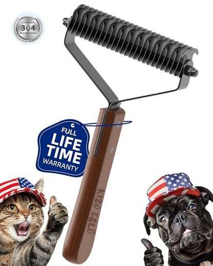 Extra Large 2-Sided Undercoat Rake for Dogs &amp; Cats, Dog Brush for Shedding Remove Mats, Dematting Comb, Safe&amp;Gentle Grooming Brush for German Shepherds Medium to Long-Haired Pets, Wooden Handle(Black)