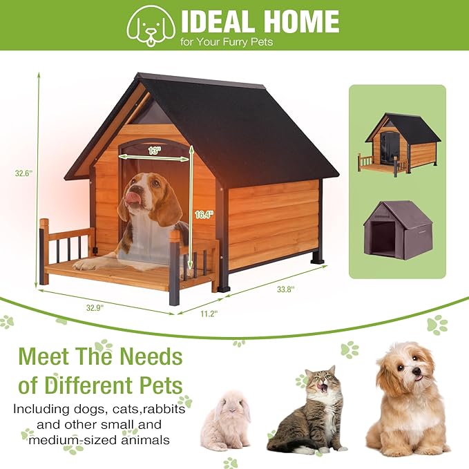 Dog House Outdoor Insulated, Sturdy &amp; Warm Winter Puppy Shelter, 45" L Large Dog Kennel with Chew-Proof Iron Frame, Suitable for Small to Large Dogs(Brown)