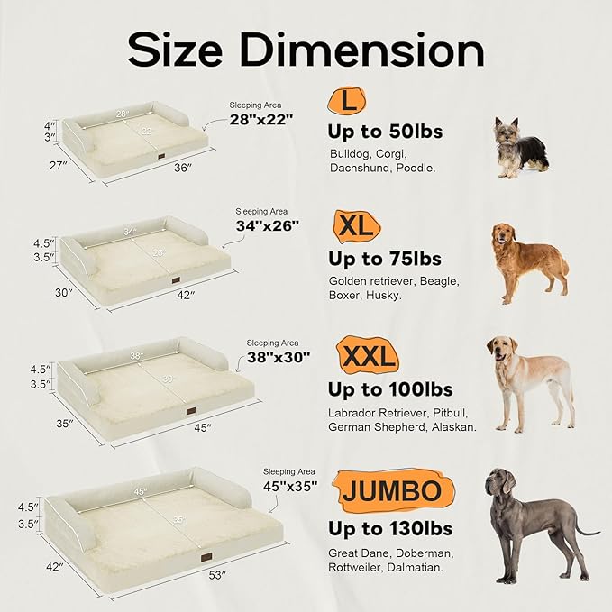 Large Dog Bed Orthopedic Washable: Extra Large Big Dog Bed with Removable Bolster &amp; Memory Foam Couch Sofa - Waterproof Washable with Cover