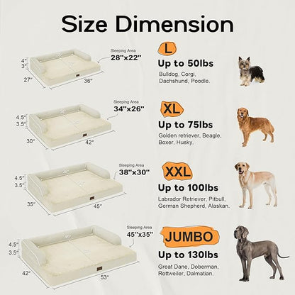 Large Dog Bed Orthopedic Washable: Extra Large Big Dog Bed with Removable Bolster &amp; Memory Foam Couch Sofa - Waterproof Washable with Cover