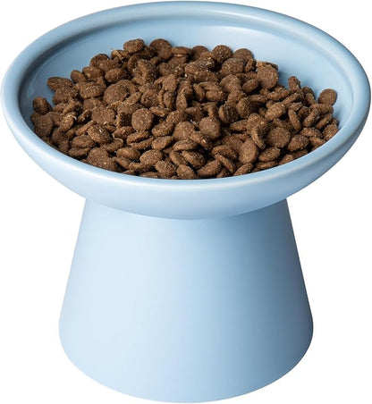 Extra Wide Elevated Ceramic Cat Food Bowl - 6.2" Shallow Dish for Whisker Fatigue Relief, 5" Height for Easy Feeding, Lead &amp; Cadmium Free, Durable Raised Cat Food Bowls, Blue