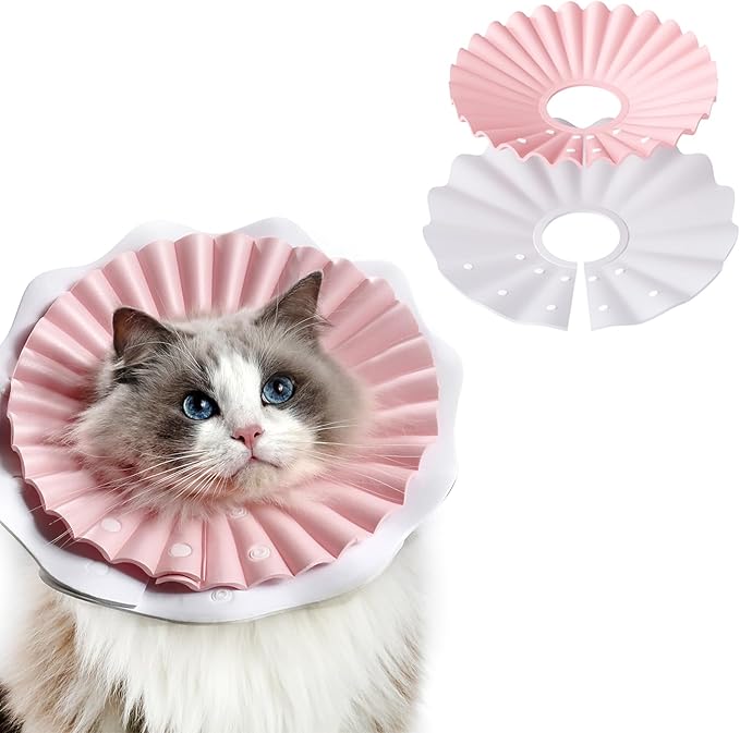 Soft Cat Cone Collar for Cats– Adjustable Lightweight Recovery E-Collar to Stop Licking, Scratching &amp; Biting After Surgery, Comfortable Wound Healing Cone Alternative (Pink, L)