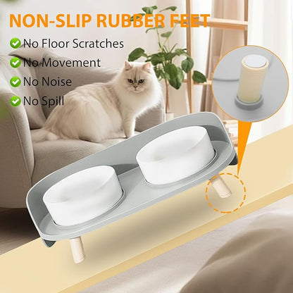 Elevated Dog Bowls Set, Ceramic Pet Food &amp; Water Bowls with Non-Slip Stand, No Spill Design for Cats/Small Medium Dogs Gray