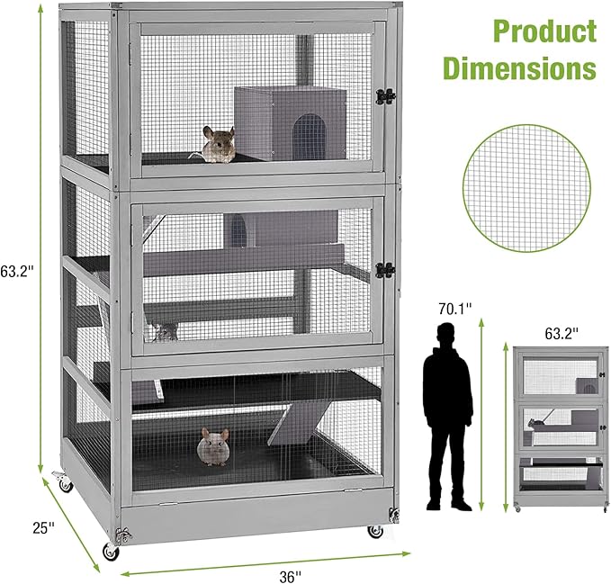 GUTINNEEN Large Chinchilla Cage, 4 Levels Ferret Cage - Large Critter Nation Hutch with Chew-Proof Aluminium Edge &amp; PVC Layer, Brake Wheels Moveable - for Hamster, Rat, Gerbil