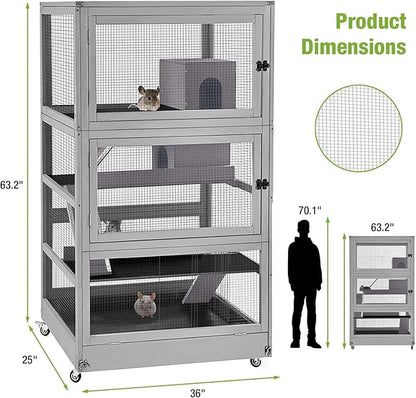GUTINNEEN Large Chinchilla Cage, 4 Levels Ferret Cage - Large Critter Nation Hutch with Chew-Proof Aluminium Edge &amp; PVC Layer, Brake Wheels Moveable - for Hamster, Rat, Gerbil