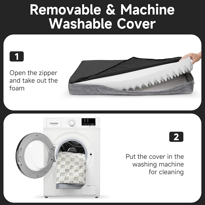 OhGeni Orthopedic Waterproof &amp; Machine Washable Dog Bed for Large Pets, Suitable for Crates, 25D Egg Crate Foam, Non-Slip Bottom &amp; Removable Cover, Checkerboard Fabric, 41 Inches(Gray)