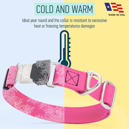 Dogline Biothane Waterproof Dog Collar with Herm Sprenger Black Stainless Steel Quick Release Buckle – Heavy Duty Tactical Durable Collar for Dogs – Comfortable and Safe Pet Collar W 1" L 15-25" Pink