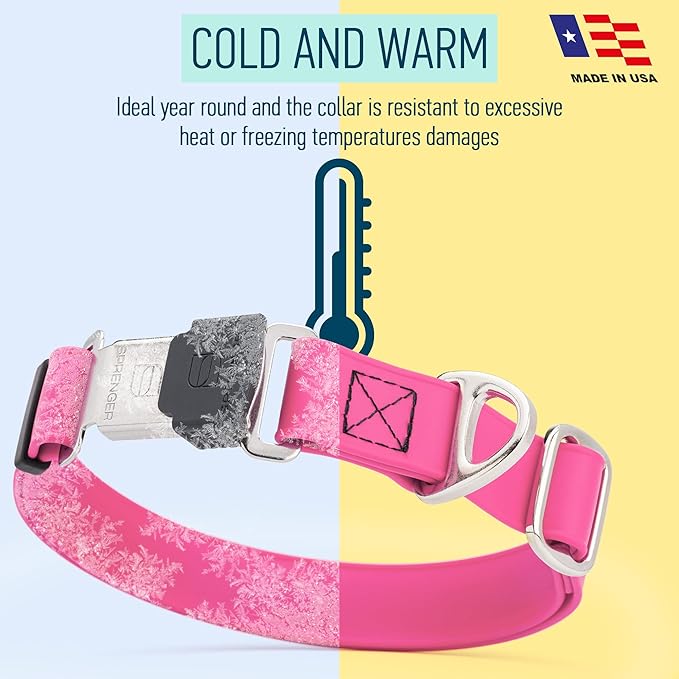 Dogline Biothane Waterproof Dog Collar with Herm Sprenger Black Stainless Steel Quick Release Buckle – Heavy Duty Tactical Durable Collar for Dogs – Comfortable and Safe Pet Collar W3/4" L12-19 Pink