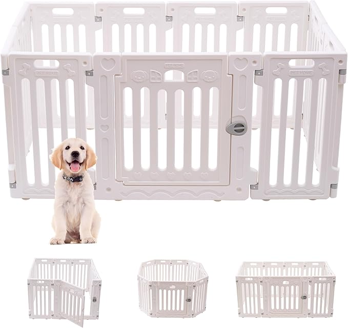 Dog Playpen with Door, DIY Shape Combination Puppy Pen,25.5" H 10-Panel Dog Fence,Non-Slip &amp; Secure Pet Gate, Easy to Assemble(Standard Room)