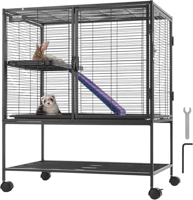 VEVOR 36" Rolling Metal Ferret Cage, Large 2-Tier Critter Nation Cage, Small Animal Cage with Ramps &amp; Tray, Easy to Set up for Pet Mice, Hamster, Guinea Pig, Chinchilla, Squirrel, Hedgehogs, Bunny