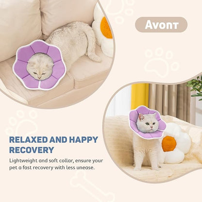 Avont Soft Cat Recovery Cone Collar, Adjustable Lightweight Kitten E-Collar for Small Dogs, Comfortable Neck Donut Stop Licking Scratching After Surgery -Purple(XS)