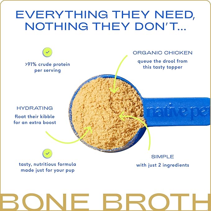 Native Pet Bone Broth for Dogs and Cats - Chicken Bone Broth Powder Dog Food Toppers for Picky Eaters - Provides Extra Nutrition for Joint Strength, Immune Support &amp; Heart Health - 48 Scoops
