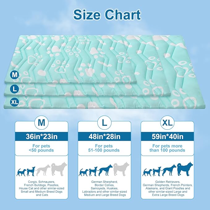 BEAUTYZOO Upgrade Dog Cooling Mat Extra Large, Reversible Self-Cooling Mat for Dogs, Thicken Pet Ice Cool Pad Blanket for Summer Kennel Sofa Bed Floor Car Seat, Machine Washable&amp;Foldable, 36"x23"