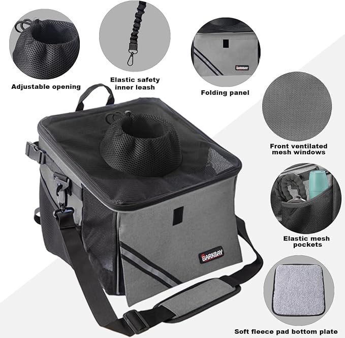 Pet Carrier Bicycle Basket Bag Pet Carrier/Booster Backpack for Dogs and Cats with Big Side Pockets,Comfy &amp; Padded Shoulder Strap,Travel with Your Pet Safety（Titanium）
