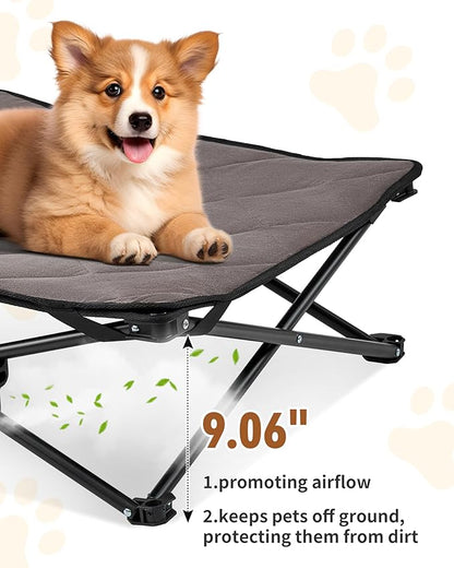 KingCamp Elevated Dog Bed for Small Dogs, Raised Outdoor Indoor Portable Cooling Cot Lifted Pet Hammock Off Ground with Washable Breathable Mesh &amp; Frame with Non Slip Foot for Camping Backyard, Black