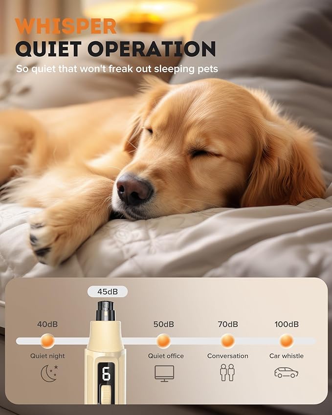 YABIFE 7-Speed Pet Nail Grinder with Light – Heavy Duty, Whisper Quiet Nail Trimmer for Dogs, Cats, Birds &amp; Small Animals – Single-Handed Operation