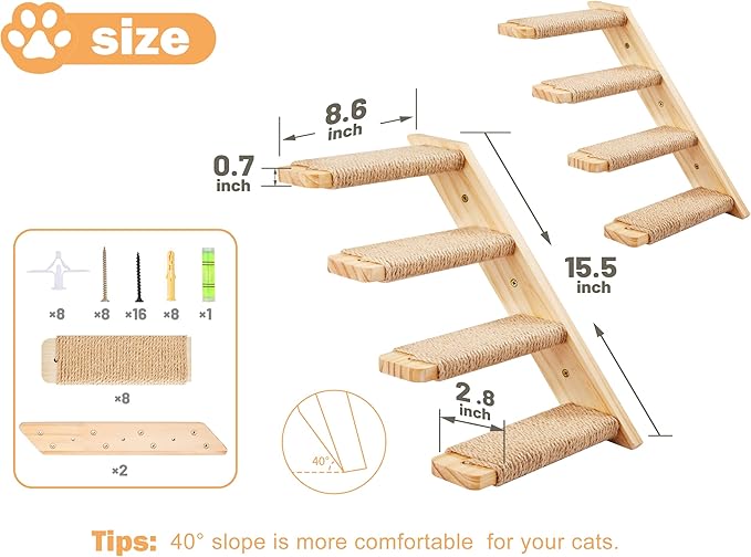 Cat Wall Furniture Set, 2PCS Cat Shelves &amp; 2PCS 4 Steps Wall Shelves Stairs Tower Climbing Scratching Perches for Climbing Sleeping, Playing