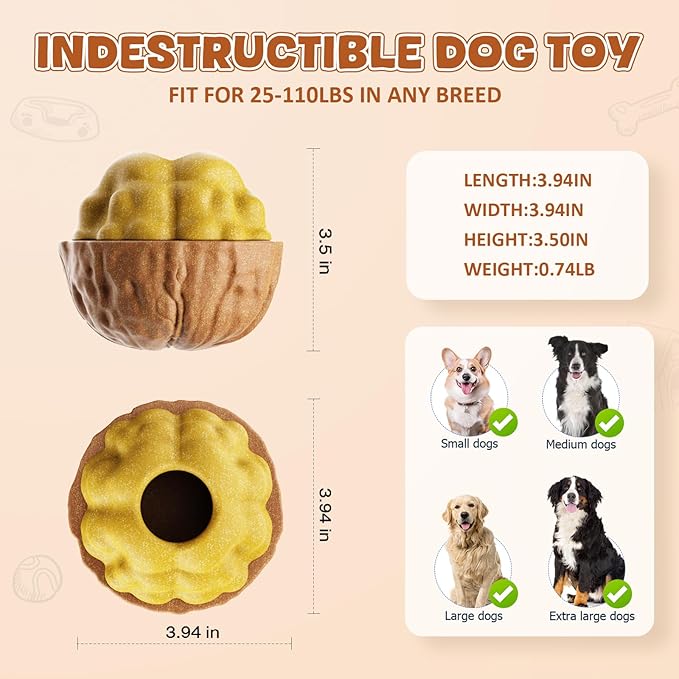 Dog Frozen Treats Toy, Cognitive Dogs Brain Stimulation Toys for Aggressive Chewers, Interactive Dispensing Toy Enrichment Keep Them Busy No-Boredom, Tough Nylon&amp;Coffe Wood Fillable Puzzle Dog Feeder
