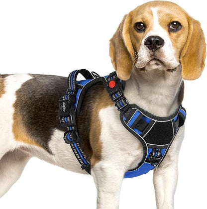 Eagloo Dog Harness Small Sized, Easy Wearing with 3 Buckles, Adjustable No Pull Pet Harness with 2 Rings for Walking, No Chock Reflective Soft Padded Vest with Control Handle, Blue &amp; Black, S