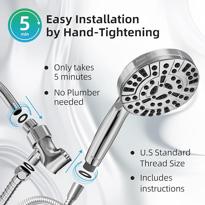 Shower Head,10 Functions High Pressure shower head with handheld, Built-in Pause Mode &amp; 2 Power Wash, Non-Clogging Nozzles High Flow Hand Held Shower Head, Leakproof 6.5ft Hose&amp;Metal Bracket
