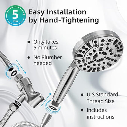 Shower Head,10 Functions High Pressure shower head with handheld, Built-in Pause Mode &amp; 2 Power Wash, Non-Clogging Nozzles High Flow Hand Held Shower Head, Leakproof 6.5ft Hose&amp;Metal Bracket