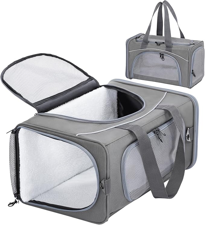 ‌Petsfit Airline Approved Pet Carrier for Small Dogs &amp; Cats, 19x9x12 TSA Approved Carrier, with Removable Dual-Sided Padding (2-Way Placement) - Fits Under Most Airplane Seats, Escape Proof (Gray)