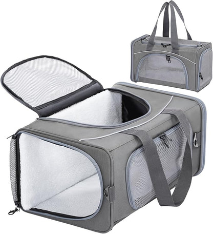 ‌Petsfit Airline Approved Pet Carrier for Small Dogs &amp; Cats, 19x9x12 TSA Approved Carrier, with Removable Dual-Sided Padding (2-Way Placement) - Fits Under Most Airplane Seats, Escape Proof (Gray)