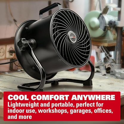 10-Inch High-Velocity Drum Air Circulator Fan, Heavy-Duty Shop Fan with 3-Speed &amp; 360° Tilting Floor Fan for Warehouse, Industrial, Workshop