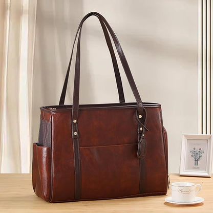 Fashion Dog Carrier Purse, Premium Leather Cat Carrier Bag, Airline Approved Soft Sided Pet Travel Tote Bag with Pockets Coffee
