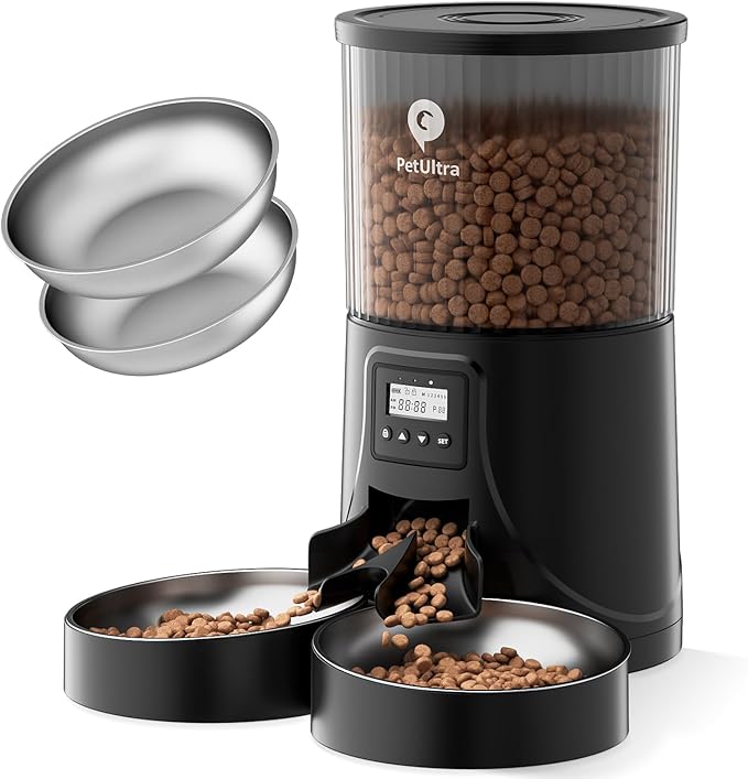 Automatic Cat Feeder for 2 Cats - 16 Cups/4L Timed Auto Pet Feeder with Portion Control (1-6 Meals), Dual Power&amp; Easy to Clean for Indoor Cats &amp; Small Dogs