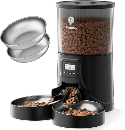 Automatic Cat Feeder for 2 Cats - 16 Cups/4L Timed Auto Pet Feeder with Portion Control (1-6 Meals), Dual Power&amp; Easy to Clean for Indoor Cats &amp; Small Dogs