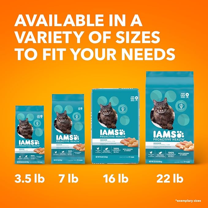 IAMS Proactive Health Indoor Weight Control &amp; Hairball Care Adult Dry Cat Food, Chicken &amp; Turkey Recipe, 16 lb. Bag