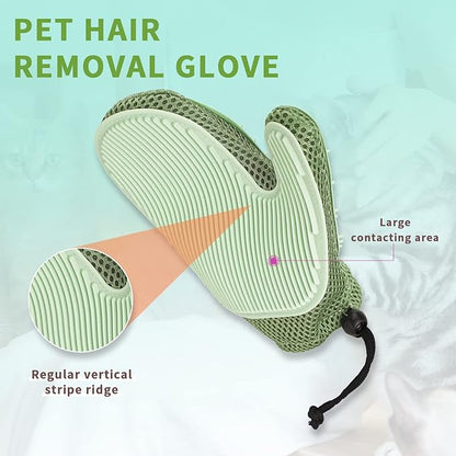2 in 1 Pet Fur Glove &amp; Cat Hair Remover Glove, Dog Grooming Glove Brush for Shedding, Massage, Efficient Pet Hair Remover Mitt for Couch, Carpet [Green/Single]