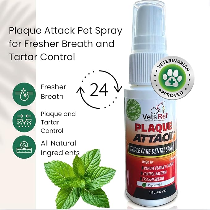 Pet Dental Spray, As Seen on TV, Eliminates Plaque &amp; Tartar, Helps with Plaque and Tartar and Provides Instant Fresh Breath - Includes 3 Months&