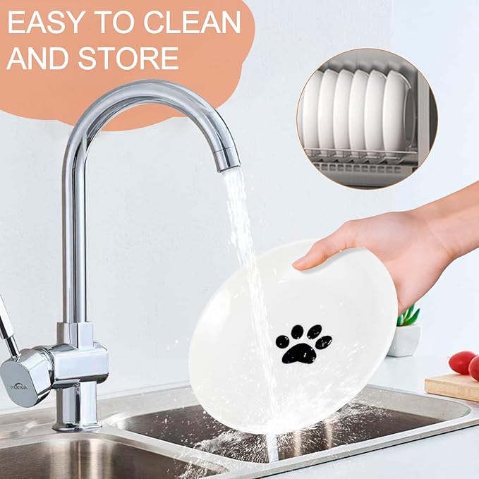 6 Pack Cat Food Bowl, Ceramic Cat Bowls, Anti Whisker Fatigue Cats Bowl Set,5.5 Inches Shallow Wide Kitten Plates for Food and Water (Cat&