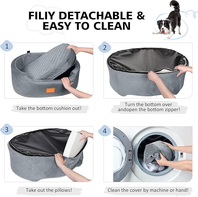 Dog Car Seat for Medium &amp; Large Dogs up to 55 lbs, Elevated Booster Seat with Anti-Slip Base, Detachable &amp; Machine-Washable Pet Car Bed for SUV/Sedan (Gray)