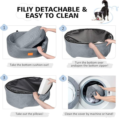 Dog Car Seat for Medium &amp; Large Dogs up to 55 lbs, Elevated Booster Seat with Anti-Slip Base, Detachable &amp; Machine-Washable Pet Car Bed for SUV/Sedan (Gray)