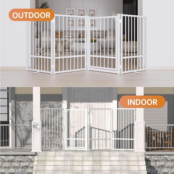 Full Metal Freestanding Dog Gate with Door, 32&