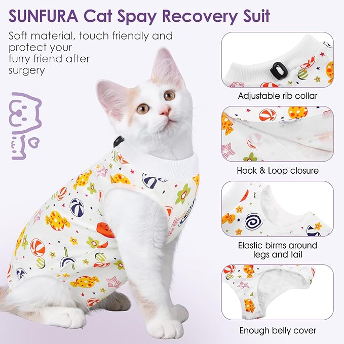 SUNFURA Cat Recovery Suit, Kitten Surgical Full Bodysuit for Abdominal Wound Protector Anti Licking After Surgery, Professional Bandages Cone E-Collar Alternative for Small Male &amp; Female Pets