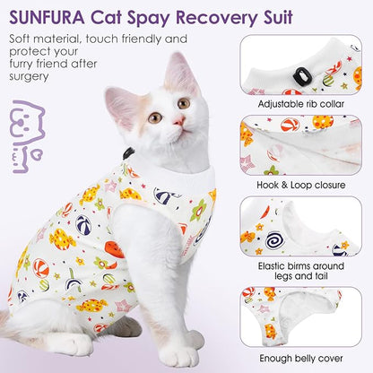 SUNFURA Cat Recovery Suit, Kitten Surgical Full Bodysuit for Abdominal Wound Protector Anti Licking After Surgery, Professional Bandages Cone E-Collar Alternative for Small Male &amp; Female Pets