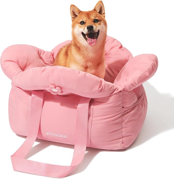 VETRESKA Dog Carrier Dog Car Seat for Small Dogs - Washable Cat Carrier Portable Puppy Bed for Car Seat of Easy Installation Pet Travel Carrier Bed with Storage Pocket &amp; Safety Clip-On Leas