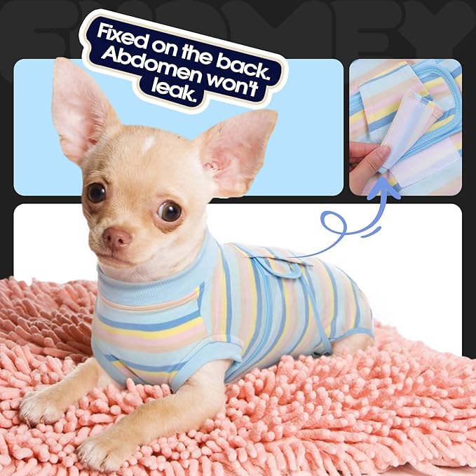 FUAMEY Recovery Suit for Dogs After Surgery,Soft Breathable Dog Bodysuit E-Collar &amp; Cone Alternative Surgical Suit,Male Female Dog Neuter Spay Suits Anti Licking Wounds Onesie Blue Yellow Stripes S
