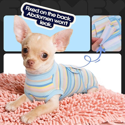 FUAMEY Recovery Suit for Dogs After Surgery,Soft Breathable Dog Bodysuit E-Collar &amp; Cone Alternative Surgical Suit,Male Female Dog Neuter Spay Suits Anti Licking Wounds Onesie Blue Yellow Stripes XXL