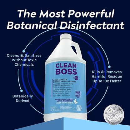 CleanBoss Botanical Disinfectant - Multi-Surface Cleaner - 128 oz - Kills 99.9% of Germs + Cold &amp; Flu Viruses - Fresh Thyme Scent - No Rinse on Food Contact Surfaces - Pet Friendly