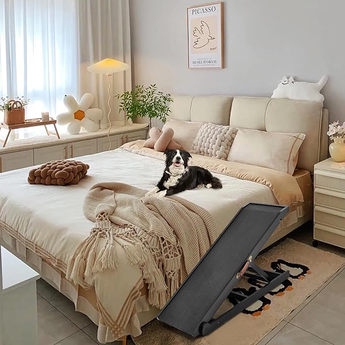 Dog Ramp, Adjustable Height Wooden Folding Pet Ramp for Bed, Couch,SUV-High Traction, Portable Paw Ramps for Small &amp; Large Old Dogs &amp; Cats - Furniture Quality