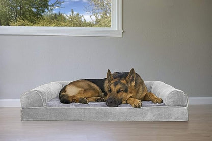 Furhaven Orthopedic Dog Bed for Large Dogs w/ Removable Bolsters &amp; Washable Cover, For Dogs Up to 95 lbs - Faux Fur &amp; Velvet Sofa - Smoke Gray, Jumbo/XL