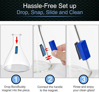 SnowTree - BoroBuddy Mini Magnetic Glass Cleaner for Glass Pieces, Bottles, Vases &amp; More - Smaller Design for Tighter Spaces &amp; Smaller Glass Pieces - Easy to Use Double Sided Glass Cleaner (Blue Gift